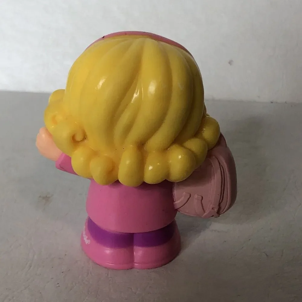 Fisher‎ Price Little People Figure Girl Blonde Hair Pink Outfit Backpack Toy